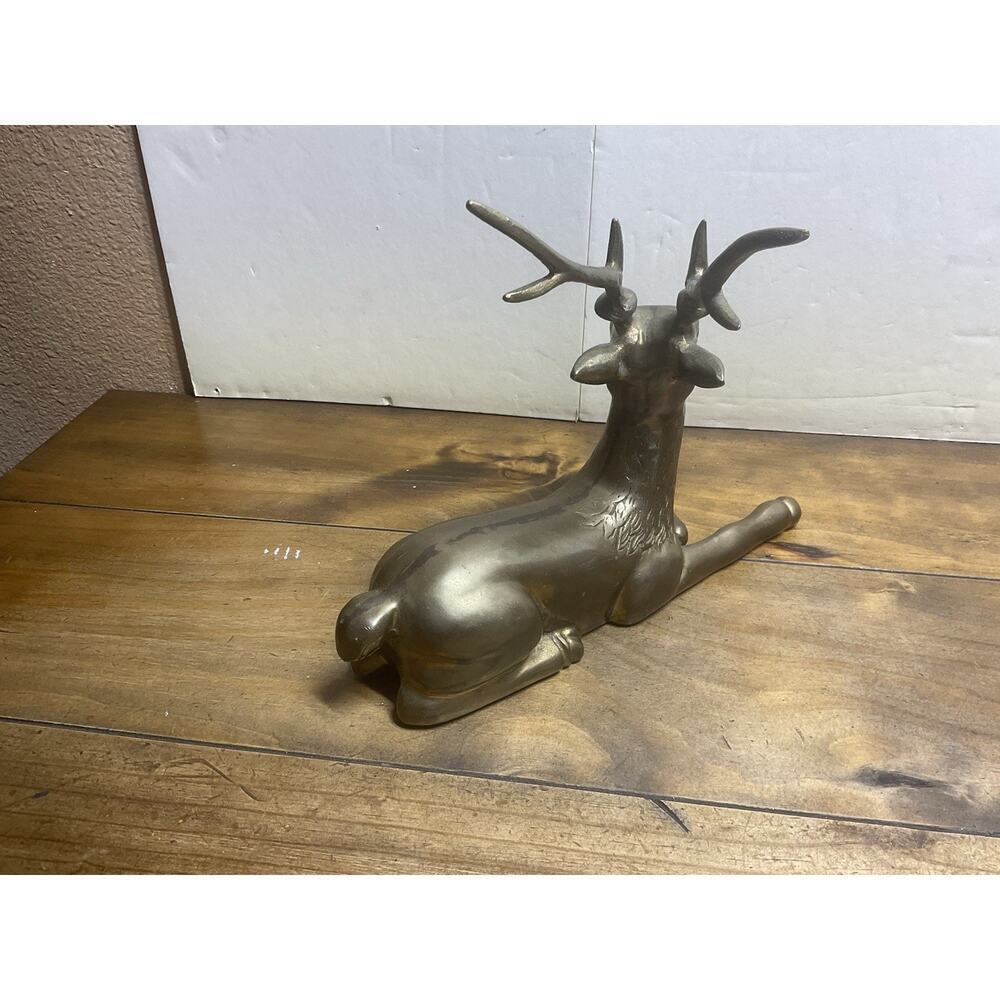 Vintage Solid Brass Stag Deer Sculpture Reclining Large Figurine 12in - Picture 8 of 12